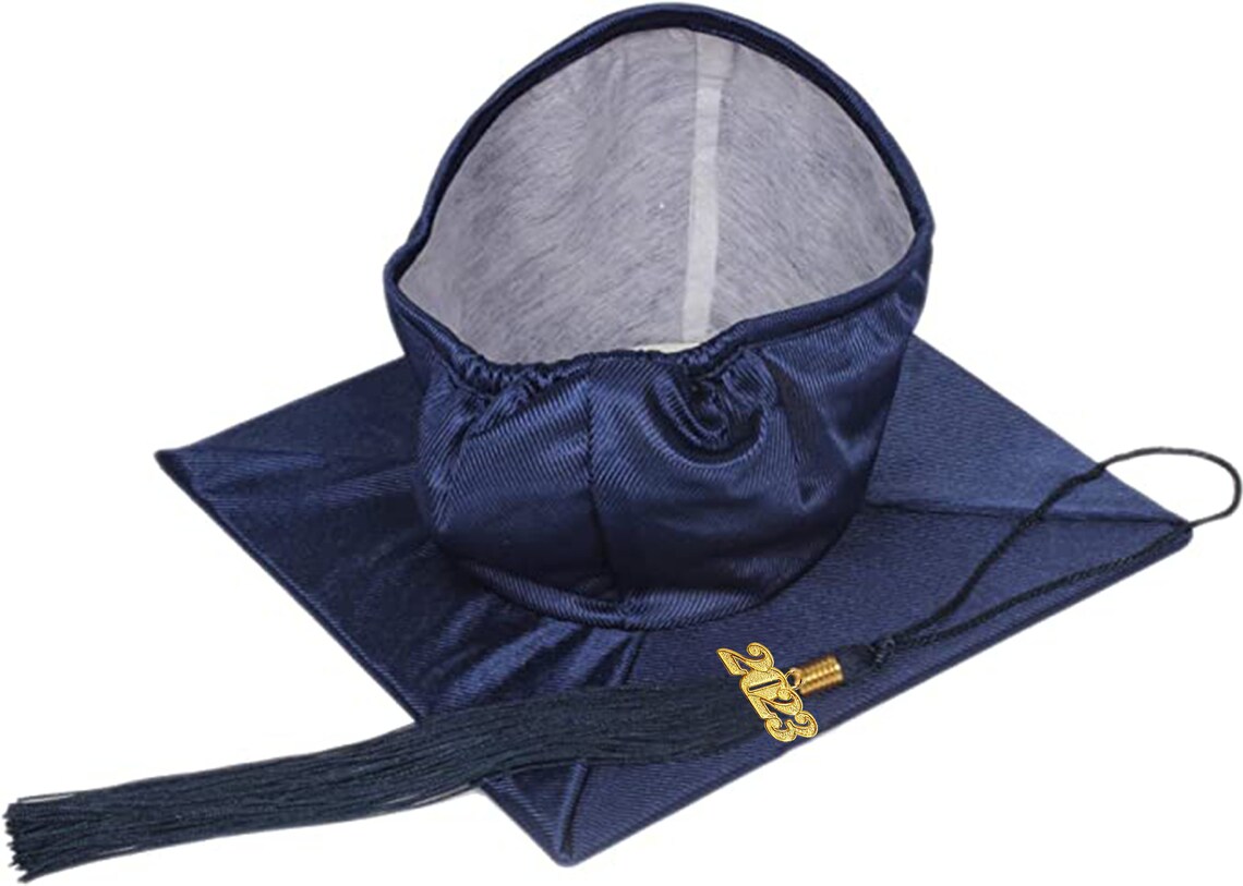 Shiny Navy Graduation Cap With Tassel and Gold Year Charm | Blank Grad ...