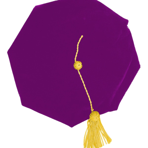 Purple 8 Sided Velvet Tam with Gold Bullion Tassel | Graduation | Doctorate or Masters Degree | Regalia