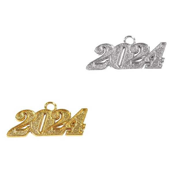 Year Charm for Graduation Tassel in Gold or Silver Finish | Date Drop 2023, 2024 | Tassel Decoration with Year Charm