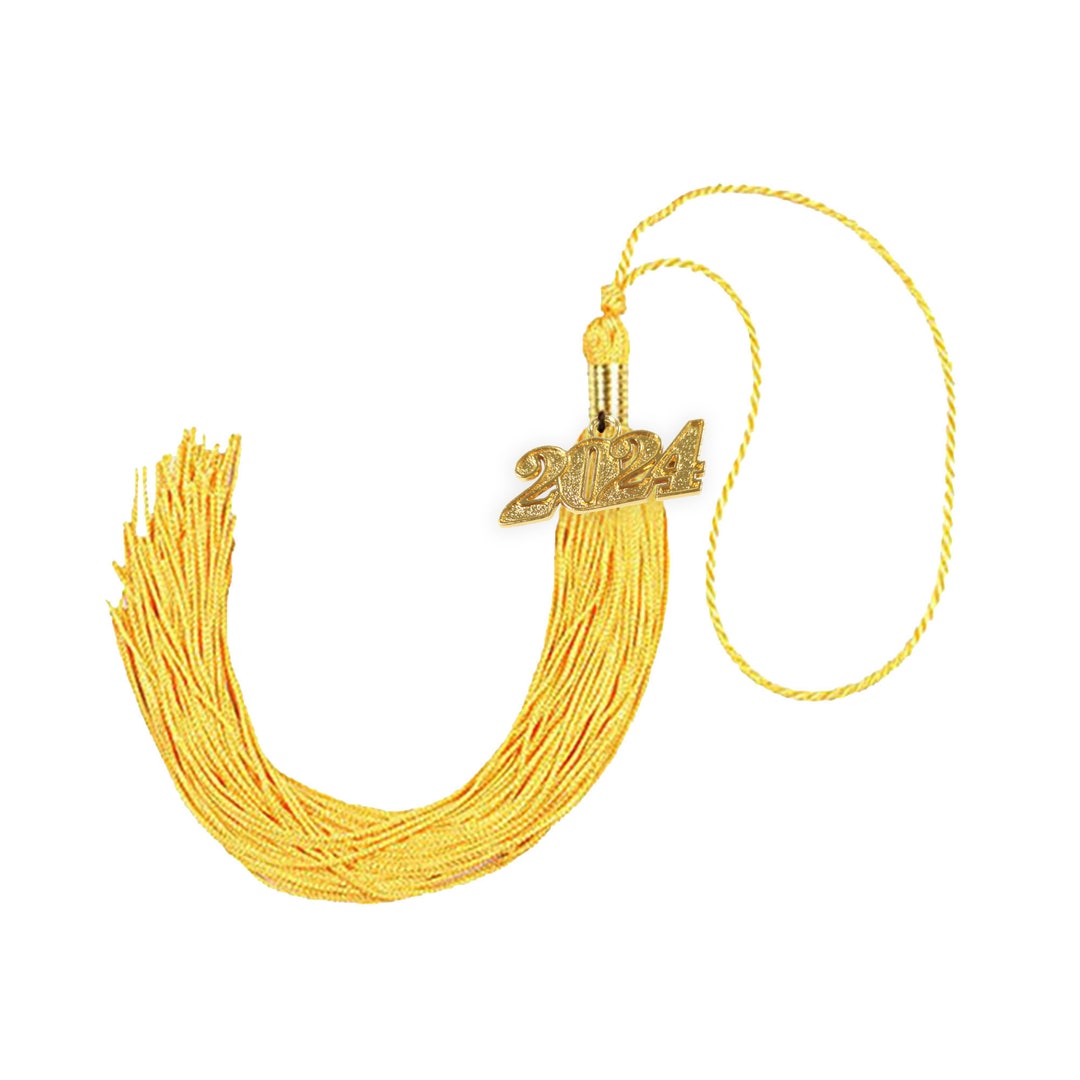 2024 Gold Graduation Tassel W/ Year Charm in Gold or Silver Finish Date