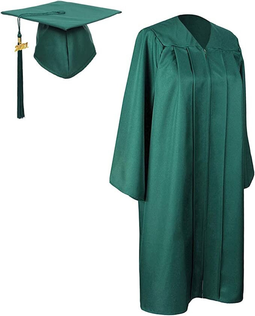 2024 Matte Forest Green Cap and Gown W/ Matching Tassel Sizes 4'6 6'11
