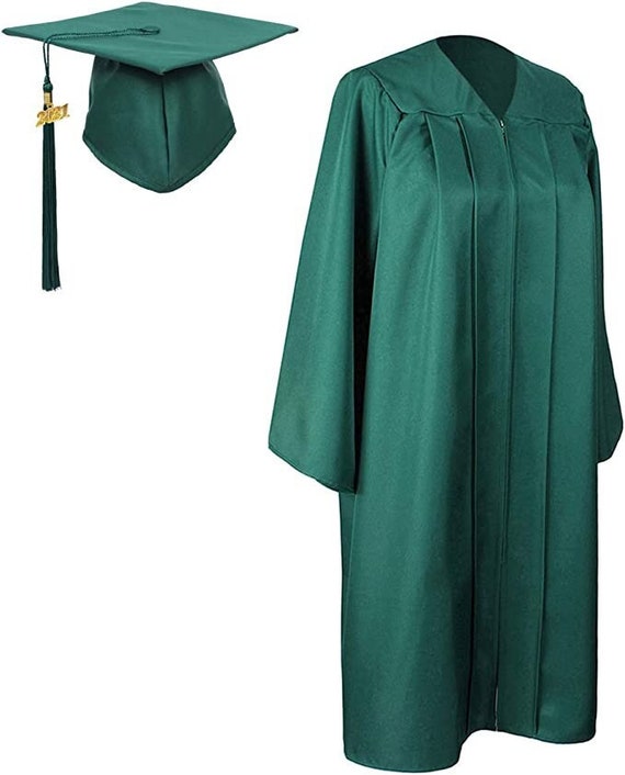 Graduation Cap and Gown 2024 Green Bachelor size 45 Matte Unisex