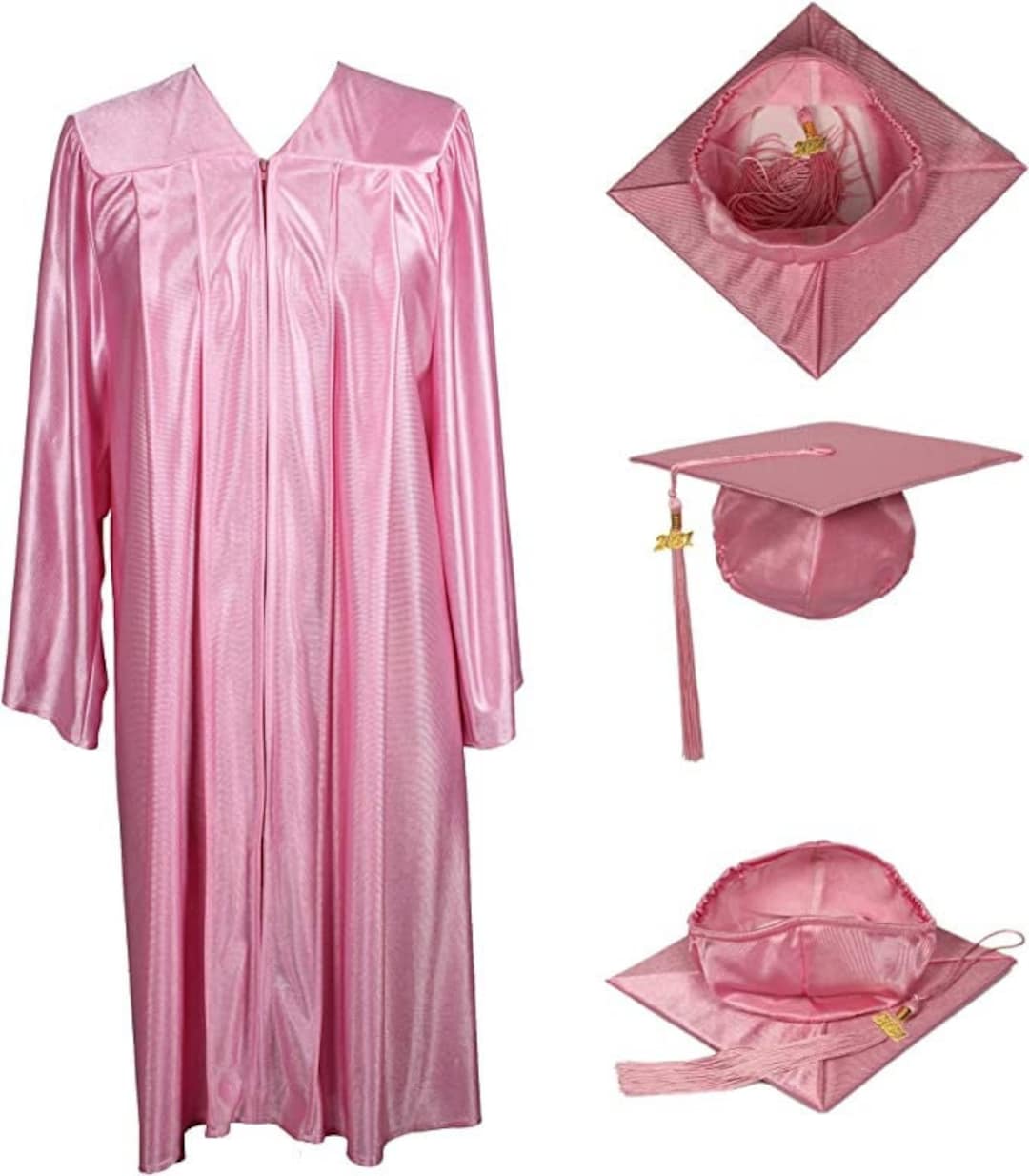 2024 Shiny Pink Cap and Gown W/ Matching Tassel Sizes 4'6 6'11 Academic