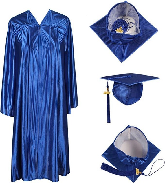 2024 Shiny Royal Blue Cap and Gown W/ Matching Tassel Sizes 4'6 6
