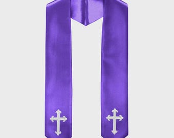 60"  Choir Stole with White or Gold Latin Cross Embroidery