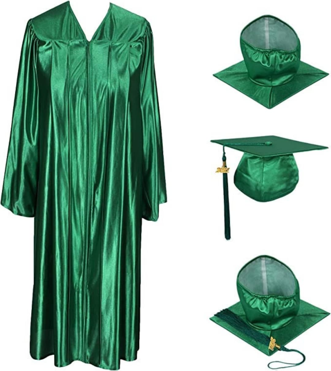 2024 Shiny Emerald Green Cap and Gown W/ Matching Tassel Sizes 4'6 6'11