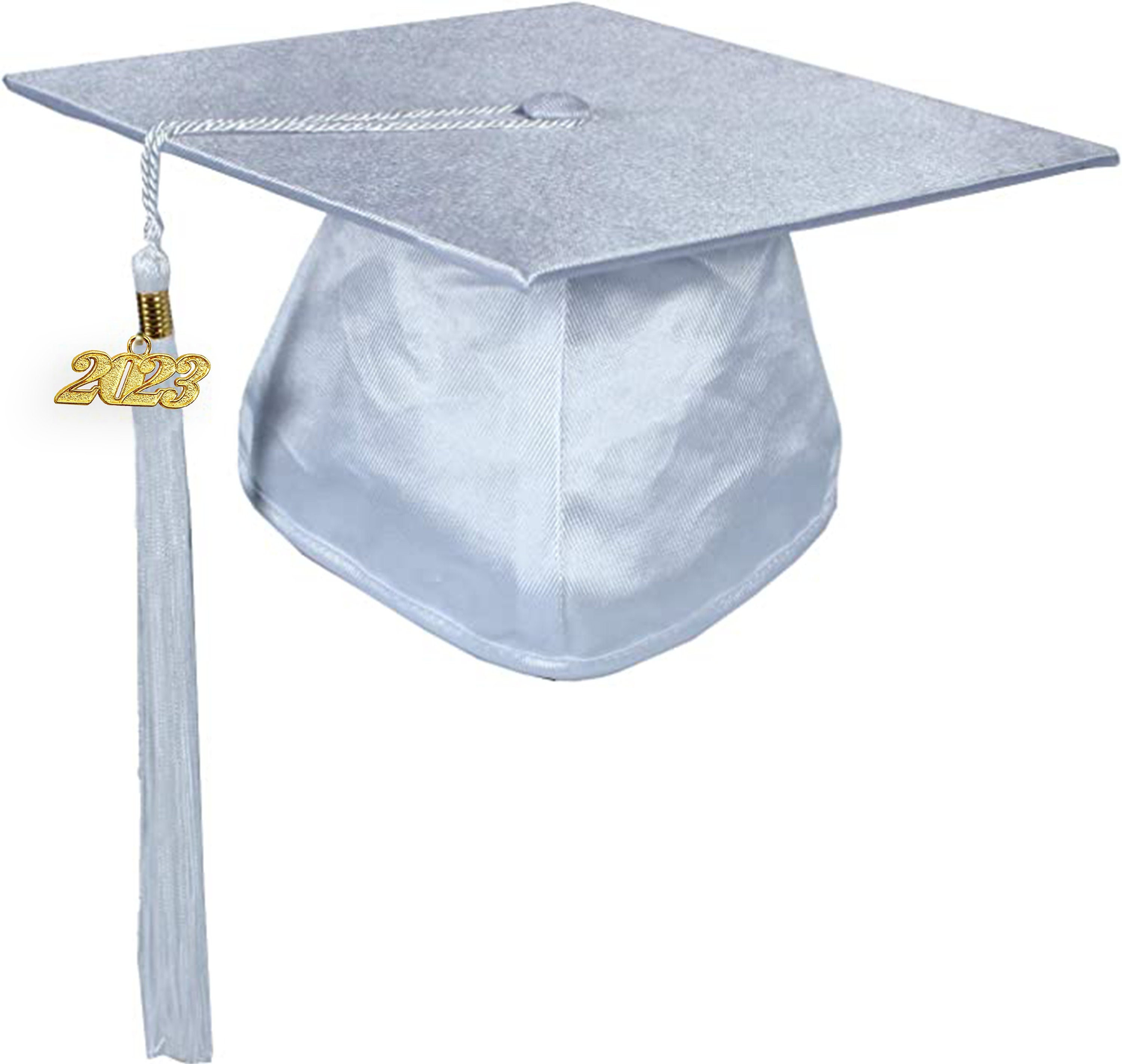 Shiny White Graduation Cap With Tassel and Gold Year Charm | Blank Grad ...