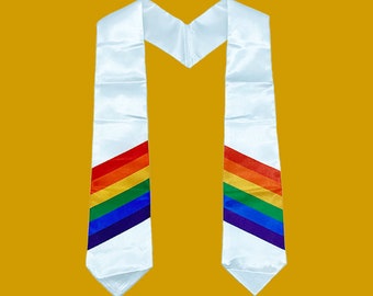 Satin Rainbow Graduation Stole for Adults LGBTQ+ Ally, GSA | Grad Sash | Pointed Stoles for Graduation, College Stoles 2023, Church Stole