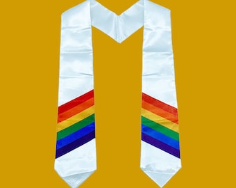 Satin Rainbow Graduation Stole for Adults LGBTQ+ Ally, GSA | Grad Sash | Pointed Stoles for Graduation, College Stoles