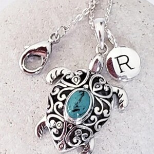 Turtle silver Necklace, Bali turtle Necklace, sea turtle pendant, Ocean Necklace, Turquoise Turtle pendant necklace, Name charm necklace