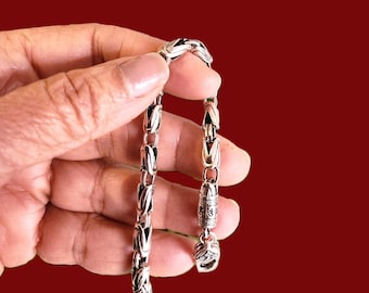 Sterling Silver Byzantine Bracelet, Unisex Bali Chain, 8mm