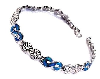 Blue Opal Sterling Silver Infinity Bracelet, 7.5 inch