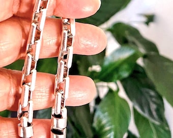Sterling Silver Rectangle Link Bracelet, Unisex Geometric Chain