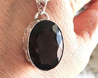Oval Smokey Quartz Pendant Necklace, Filigree Sterling Silver
