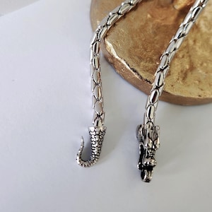 Dragon silver bracelet, Bikers bracelet, punk cool bracelet, dragon tail clasp, dragon chain bracelet, masculine men bracelet, Bali Jewelry