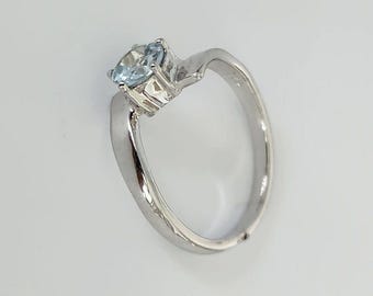 Blue Topaz Sterling Silver Solitaire Ring, December Birthstone