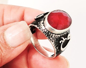 Sterling Silver Ottoman Ruby Ring, Unisex Royal Statement