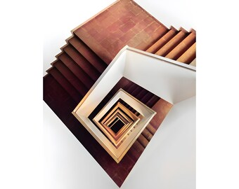 Geometric Stairs Photo, Spiral Staircase Looking Down, Abstract Art, Architecture, Digital Download