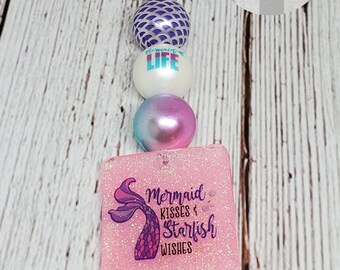Mermaid Kisses and Starfish Wishes Beaded Keychain, Mermaid Keychain, Starfish Keychain, Mermaid Life, Mermaid Life Keychain, Purse Charm