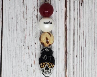 Mom Life Beaded Keychain, Mom Life, Skull with Sunglasses, Keychain for Mom, Mother's Day Gift, Gift for Mom, Beaded Keychain, Skull Mom