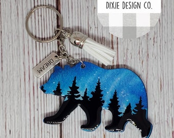 Bear Keychain, Mama Bear, Mountain Bear, Bear, Tree Bear, Night Mountains, Gift for Mom, Bear Gift