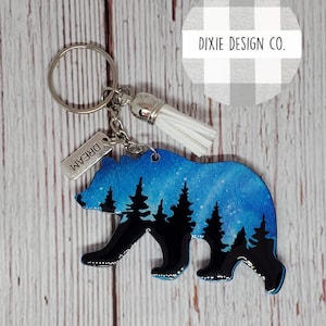 Bear Keychain, Mama Bear, Mountain Bear, Bear, Tree Bear, Night Mountains, Gift for Mom, Bear Gift