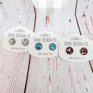 Stud Earrings, Earrings, Simple Earrings, Glitter Earrings, Sparkle Earrings, Jewelry, Stocking Stuffer, Gift