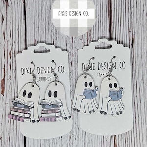 Ghost Earrings, Book Ghost, Book Ghost Earrings, Book, Reading,Booktok, Cute Ghost, Dangling Earrings, Reading Ghost, Ghost Reading