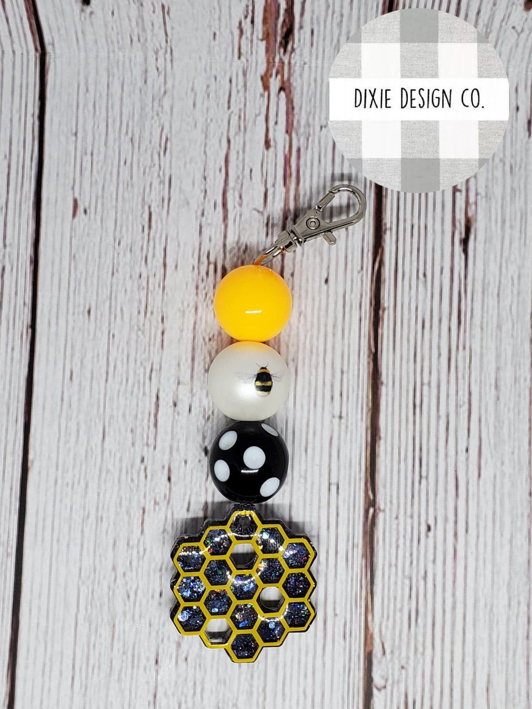 Honeycomb and Bee Keychain, Bee Keychain, Honeycomb Keychain, Beaded ...