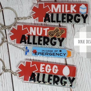 Allergy Tag Keychain, Allergy Pen, Nut Allergy, Milk Allergy, Egg Allergy, Kids Keychain, Health Keychain, Back to School, Allergy