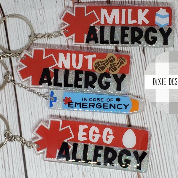 Allergy Tag Keychain, Allergy Pen, Nut Allergy, Milk Allergy, Egg Allergy, Kids Keychain, Health Keychain, Back to School, Allergy