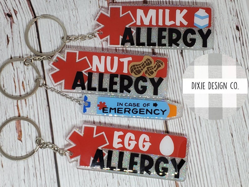 Allergy Tag Keychain, Allergy Pen, Nut Allergy, Milk Allergy, Egg Allergy, Kids Keychain, Health Keychain, Back to School, Allergy image 1