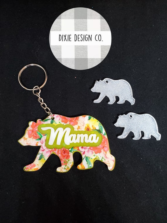 Mama Bear Resin Keychain for Keys, Diaper Bag Keychain Set, Custom