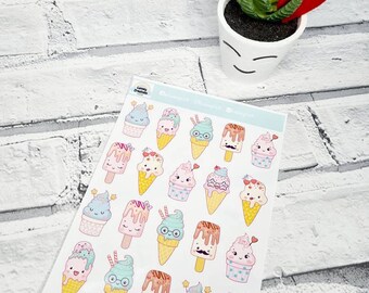 Cute and Kawaii Decorative Stickers for Scrapbooking I Scream for Ice Cream Journaling Set of 9 Planner - VINYL STICKERS or MAGNETS