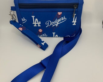 LA Dodgers crossbody cellphone bag with wrist key lanyard