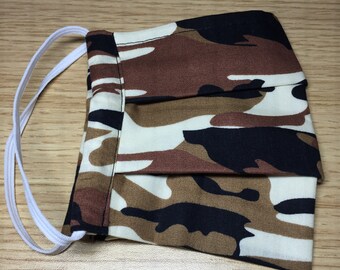 CAMO homemade 100% cotton fabric face mask with pocket for filter (not included), REUSABLE, WASHABLE