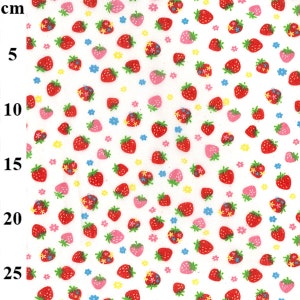 Red and Pink STRAWBERRIES on white Polycotton craft Fabric