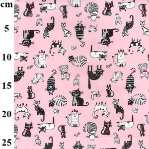 CATS  pink, 100% cotton poplin fabric, 1 metre, half metre, fat quarter