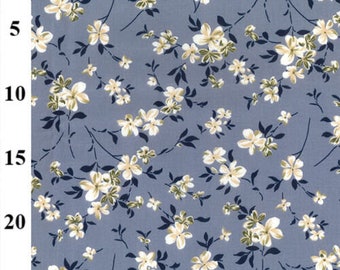 FLORAL GREY-BLUE 100% Cotton poplin print Fabric