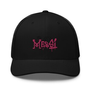Messi Inter Miami Embroidered Trucker Hat: Black on Black Graffiti Cap for Soccer Fans and Fandom Fashion!