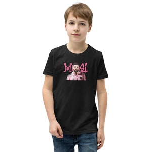 Messi Magic: Kids&#39; Lionel Messi Graffiti Background T-Shirt with Inter Miami Design for Young Soccer Fans!