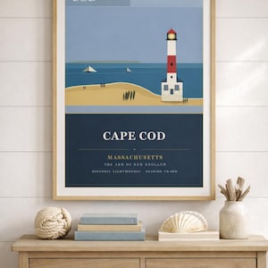 Póster de Cape Cod: Arte de viaje vintage de la WPA, decoración de casa de playa costera (impresión mate)
