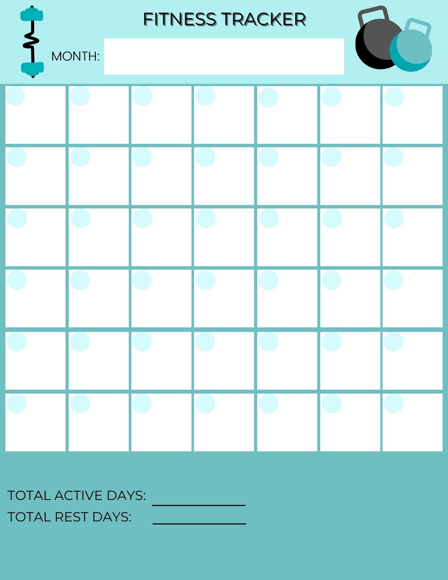 Monthly Fitness Tracker Printable Monthly Fitness Tracker Printable