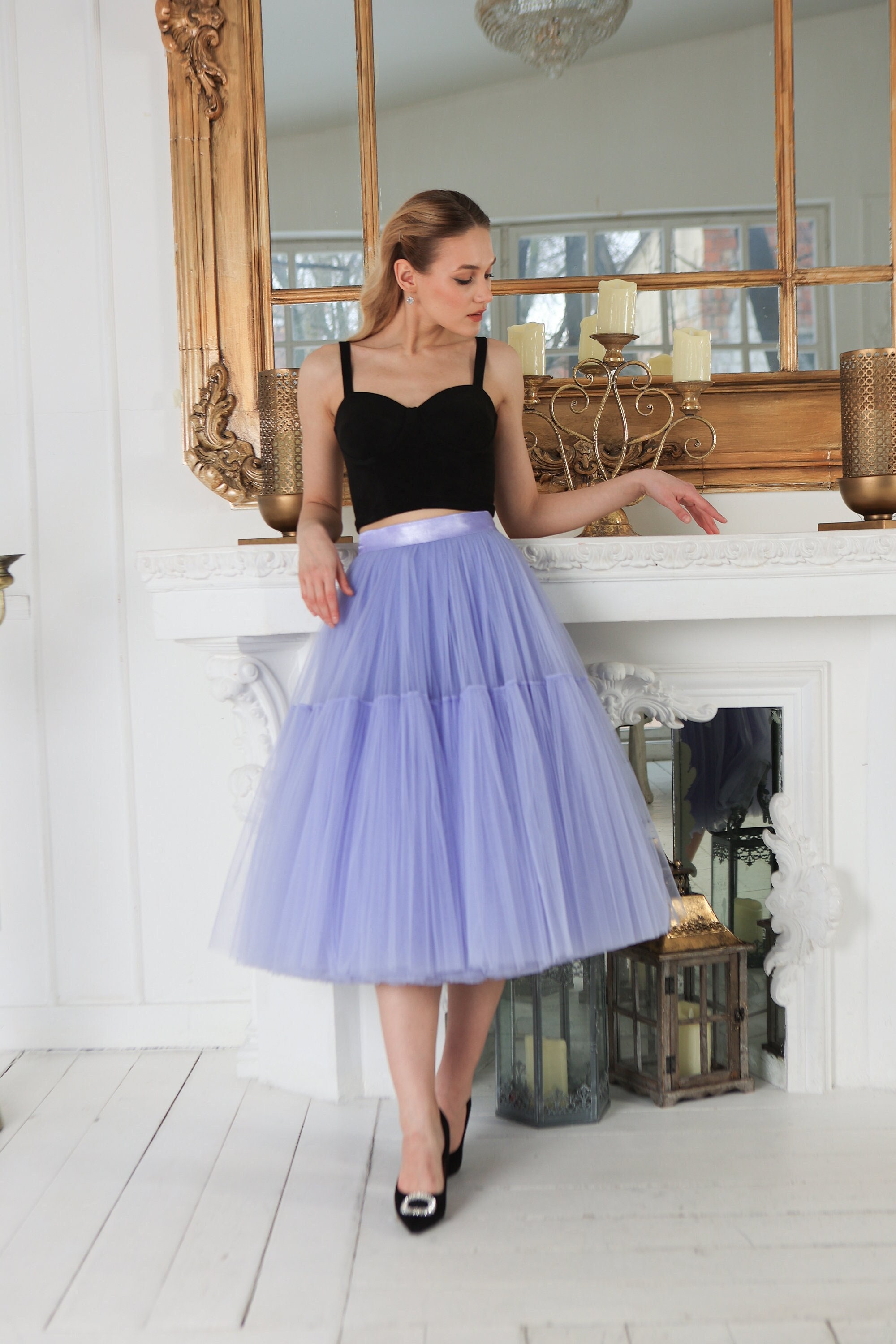 long tulle midi skirt
