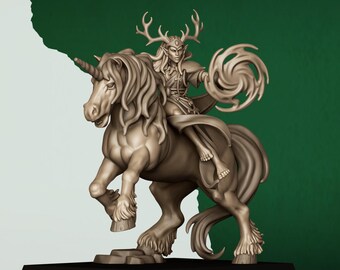 Feral Elf Druid on Unicorn | Highlands Miniatures