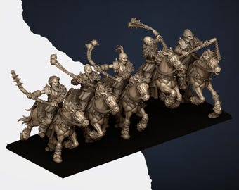 Mounted Norse Raiders With 2 Handed Weapons  | Highlands Miniatures