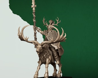 Mounted Feral Elf Lord on Stag | Highlands Miniatures