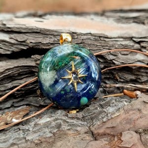 Orgonite Pendant with Fire Opal, Quartz, Selenite, Citrine, Copper & Brass – Aura Cleanser, Energy Amplifier, Chakra Balancer