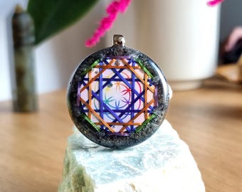 Flower of Life Orgonite Pendant: Sacred Geometry, EMF Shield