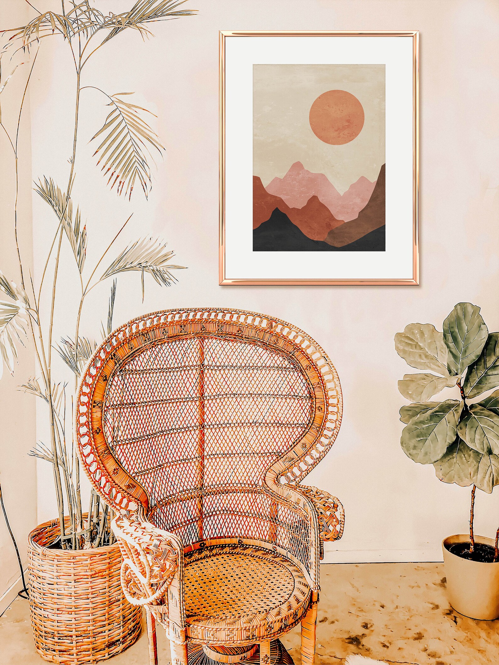 Terracotta Wall Art Landscape Painting Mid Century Modern Etsy